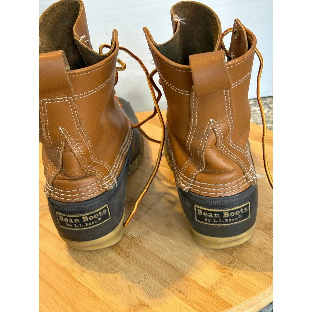 LL Bean Bean Boots Waterproof Leather Rubber Brown‎ Orange Laces Women Size